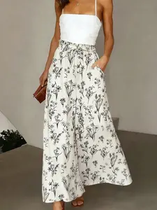 Women's French Elegant Vintage Plant Print Wide Leg Pants, Perfect for Summer Office, Stylish and Comfortable