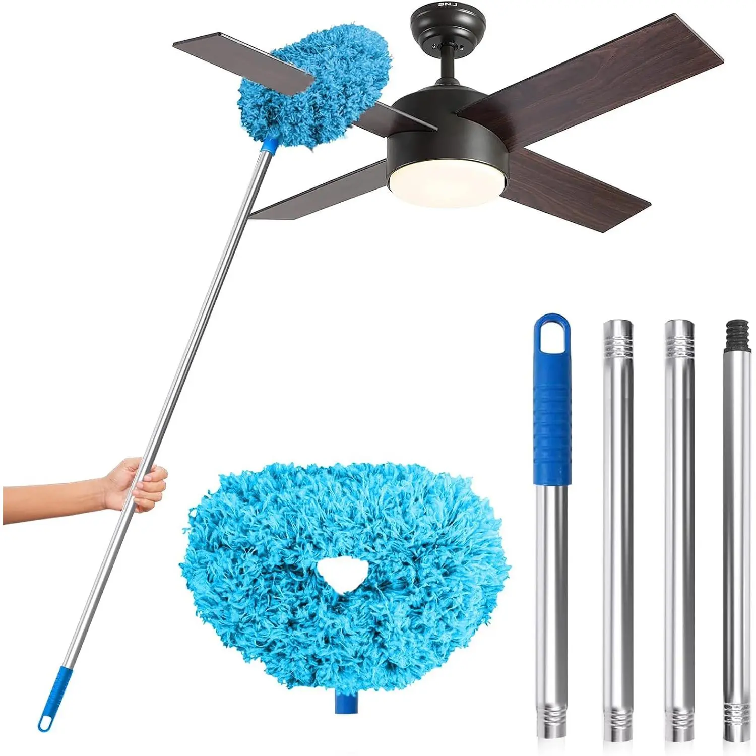 Ceiling Fan Cleaner Duster,  Microfiber Duster with Extension Pole, 13 to 48 Inch Fan  Cleaner, Removable Dusters for Cleaning Walls Bookshelves Door Window Top (Blue)