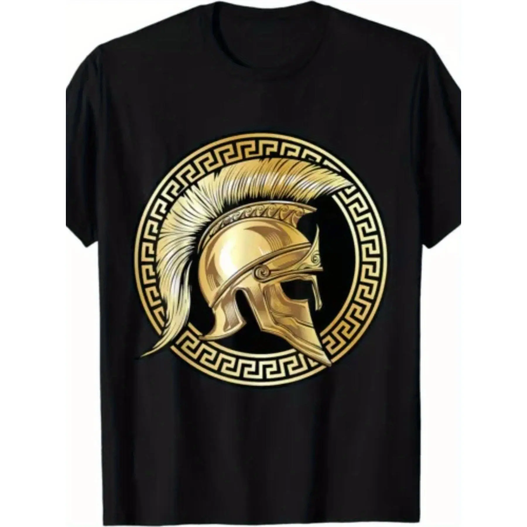 Men'S Spartan Helmet and Greek Gladiator Design T-Shirt | Retro Ancient Greece Warrior Print, Short Sleeve, Comfortable Round Neck, Casual Gym Wear, Perfect for History Buffs and Spartan Themed Events