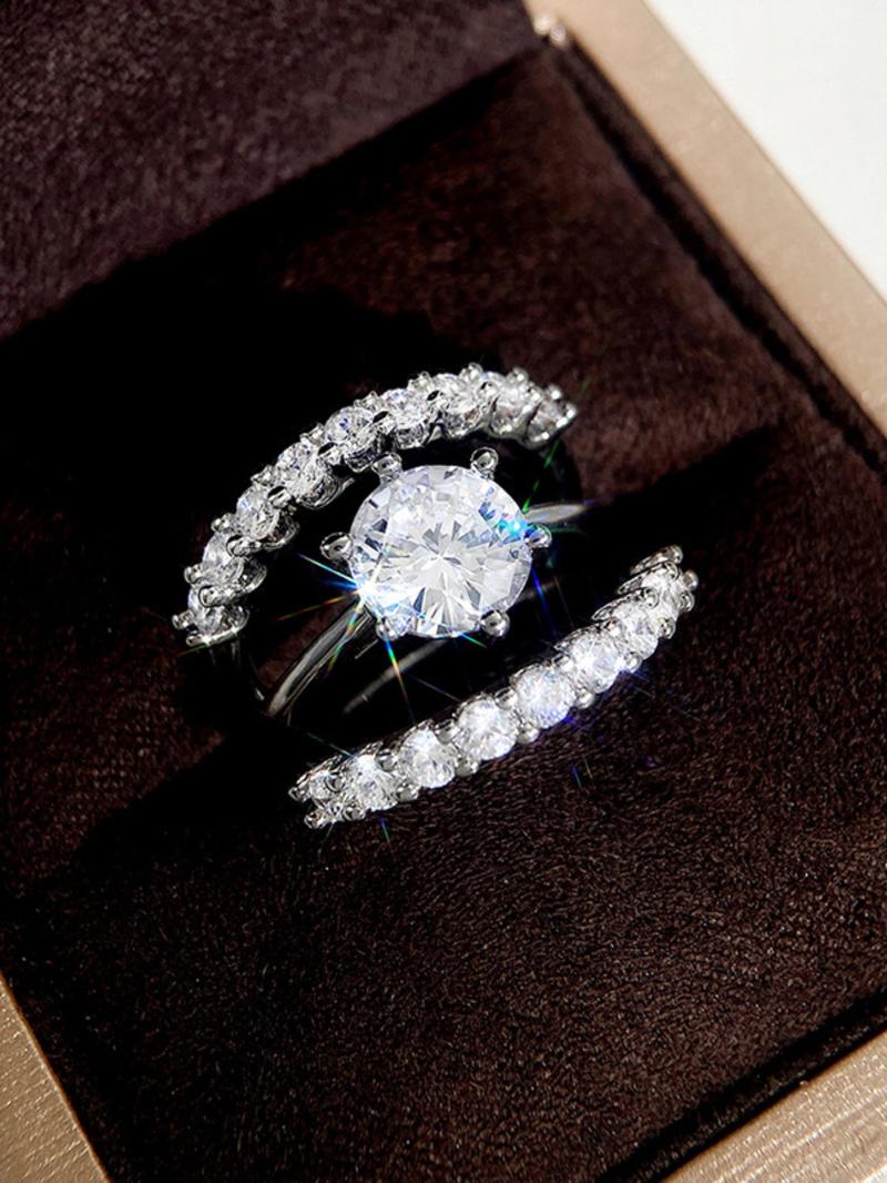 Women's Elegant Glittering Promise Rings, 3 Counts/set Fashion Engagement Rings for Party, Daily Decor, Trendy All-match & Exquisite Jewelry for Birthday Gift