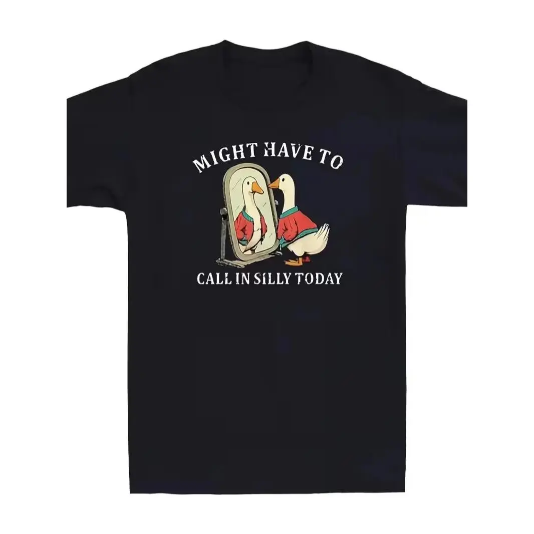 Unisex Short-Sleeve T-Shirt, Athletic Fit Menswear with "Might Call In Silly Today" Goose Meme Quote, Breathable Fashion Fabric Casual Top for Everyday Comfort, Graphics, Shortsleeve, Soft, Round Neck