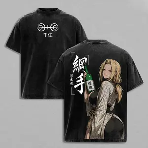 Tsunade Naruto Fifth Hokage Vintage Washed T-Shirt |   Legendary Sannin Anime Graphic Tee |   Slug Princess Streetwear Oversized Shirt cotton lightweight