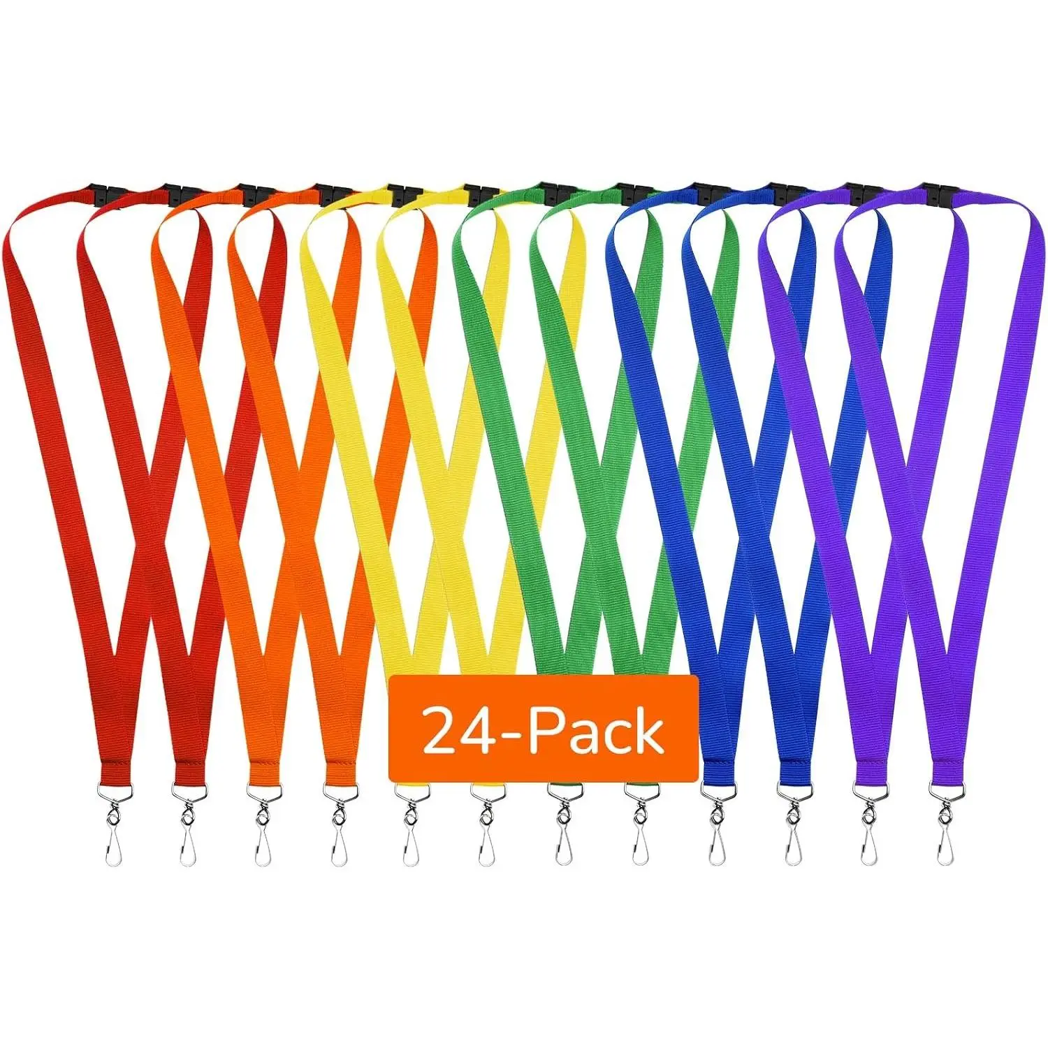 24-Pack Rainbow Breakaway Lanyards for ID Badges Polyester Neck Straps for ID Cards Keys Office School & Events