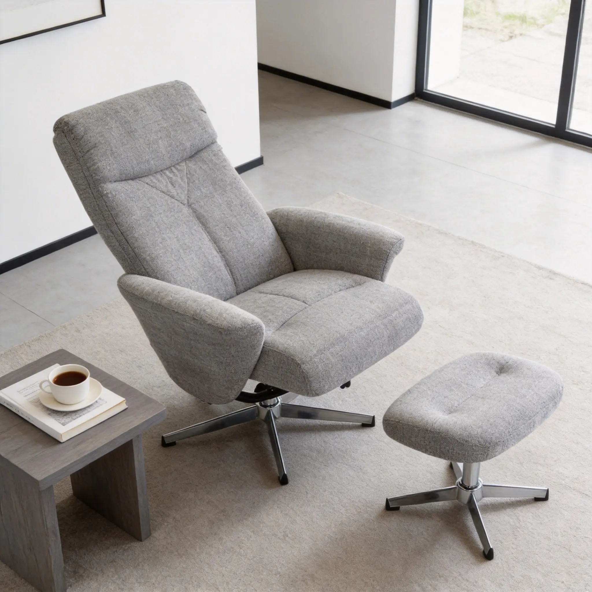 Nokaa Swivel Chenille Recliner with Ottoman – 360° Push Manual Reclining Ergonomic Armchair Upholstered Living Room Reading Home Office Relax, Light Grey, Chenille/Steel/Wood