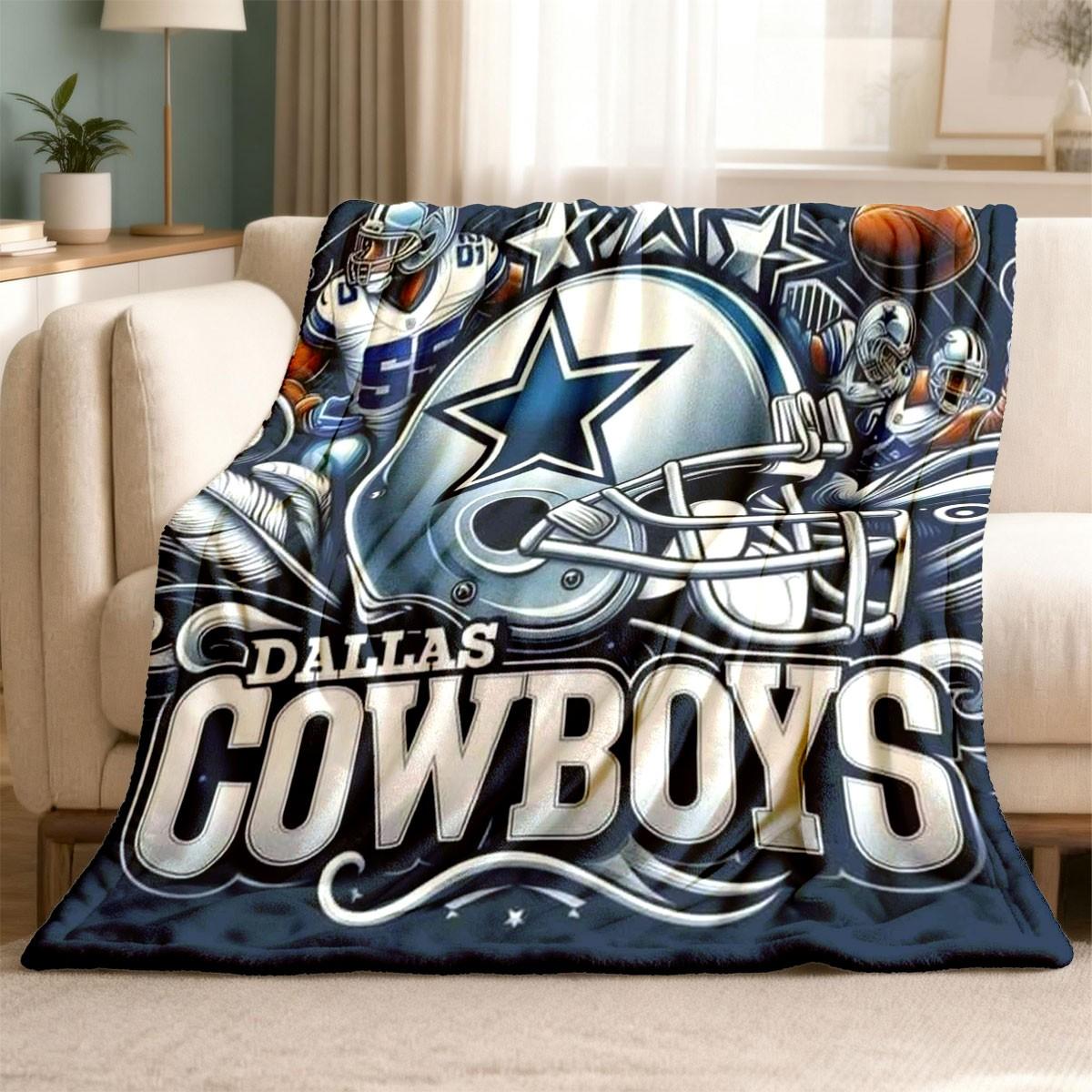 Dallas Cowboys American Football Flannel Blanket, Soft Lightweight Warm, Bedroom Holiday Decor, Bed Sofa Office Camping Travel Gift