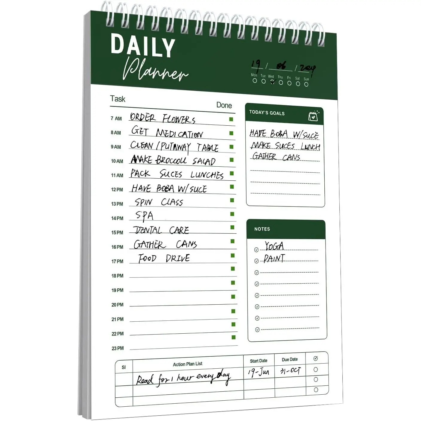 Notebook Daily Planner A5 CheckList Pad 52 Sheets, 5.9" x 8.2" Daily Schedule Goal and Tasks Setting Notepad Productivity Planner, Spiral Appointment Organizers, A5-DG