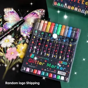 Double-Head Dual-Color Glitter Marker Pens, Fast Drying Glitter Ink, Fine Brush Tip, Perfect for Art and Craft Projects
