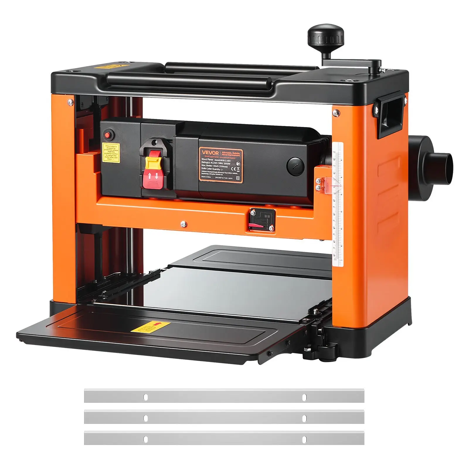 VEVOR 13-Inch Workbench Top Thickness Planer, 3-Blade Woodworking Tool with 2000W Motor (23500 RPM), Dual Rollers, Over-Protection, Single Speed for Hardwood/Softwood, Inches