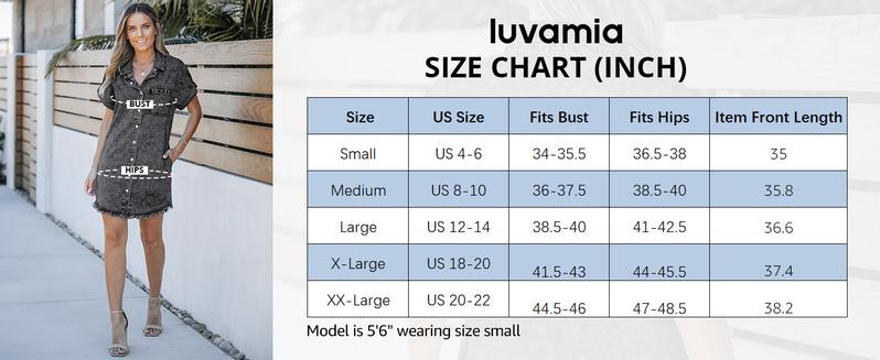 luvamia Denim Dress for Women Button Down Short Sleeves Casual Summer Jean Shirt Dresses with Pockets Frayed Hem Womenswear Shortsleeve Minimalist valentine's day outfit graduation dress birthday dresses