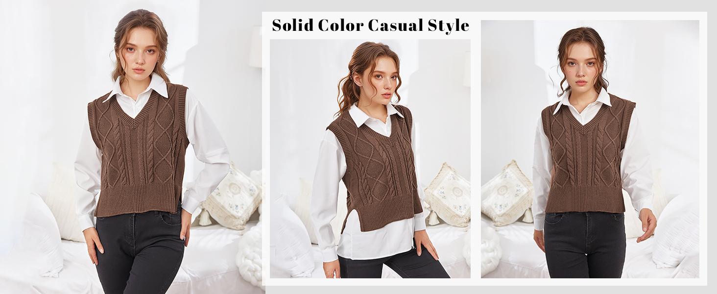 Sweater Vest for Women V Neck Sleeveless Knit Solid Casual Ribbed Preppy Pullover Tops