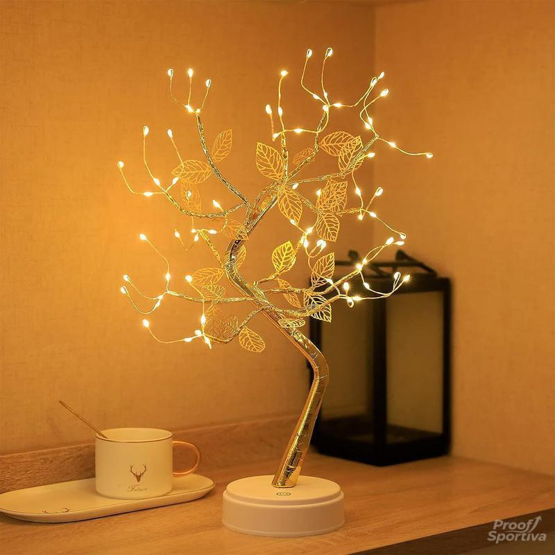 Exquisite Gold Leaf Tree Light with 72 LED Copper Wire String Lights Dual Mode Touch Switch for Valentine Room Bedroom Decorative Lamp
