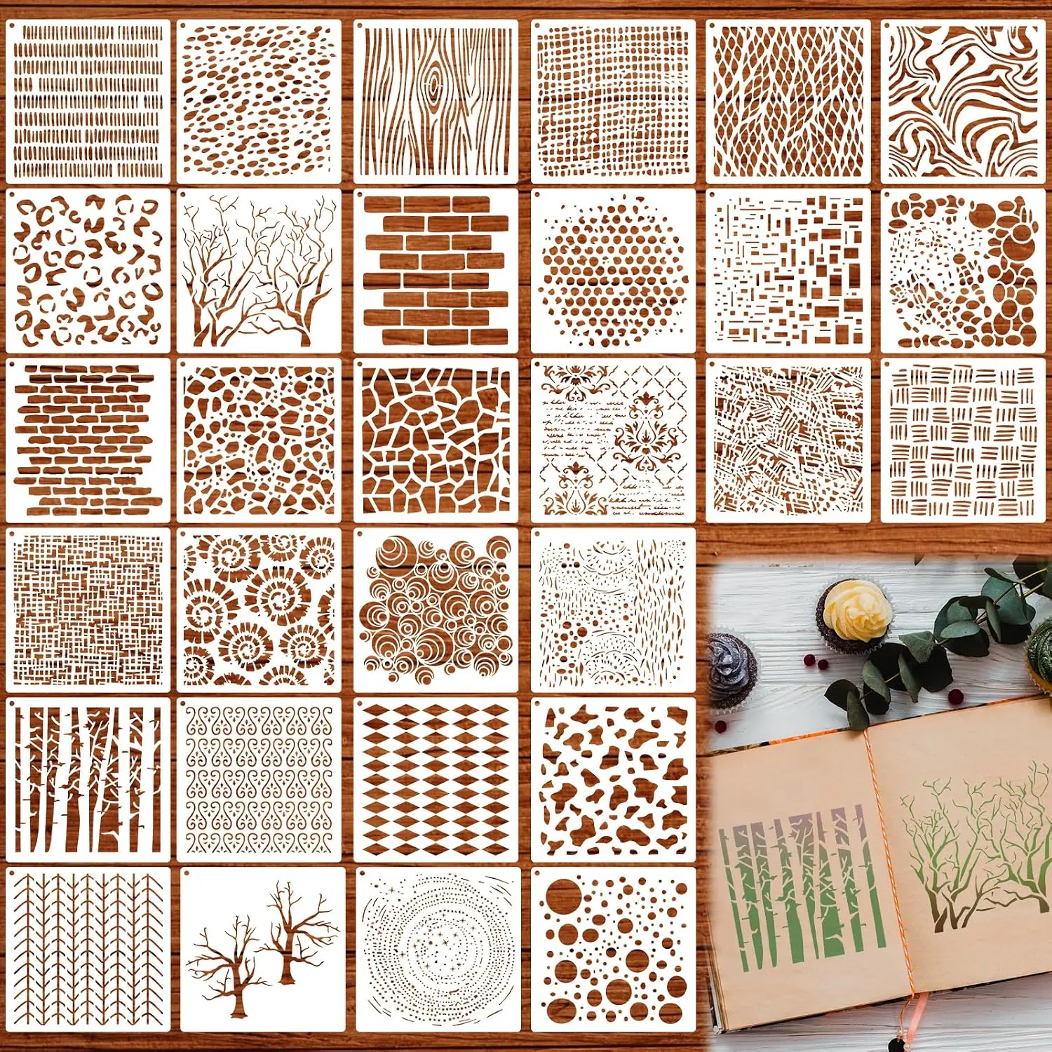 30 count Texture Stencils for Crafts,  Geometric Stencilsstencils, 5.1" Texture Plates for Card Making,  Wall, Furniture