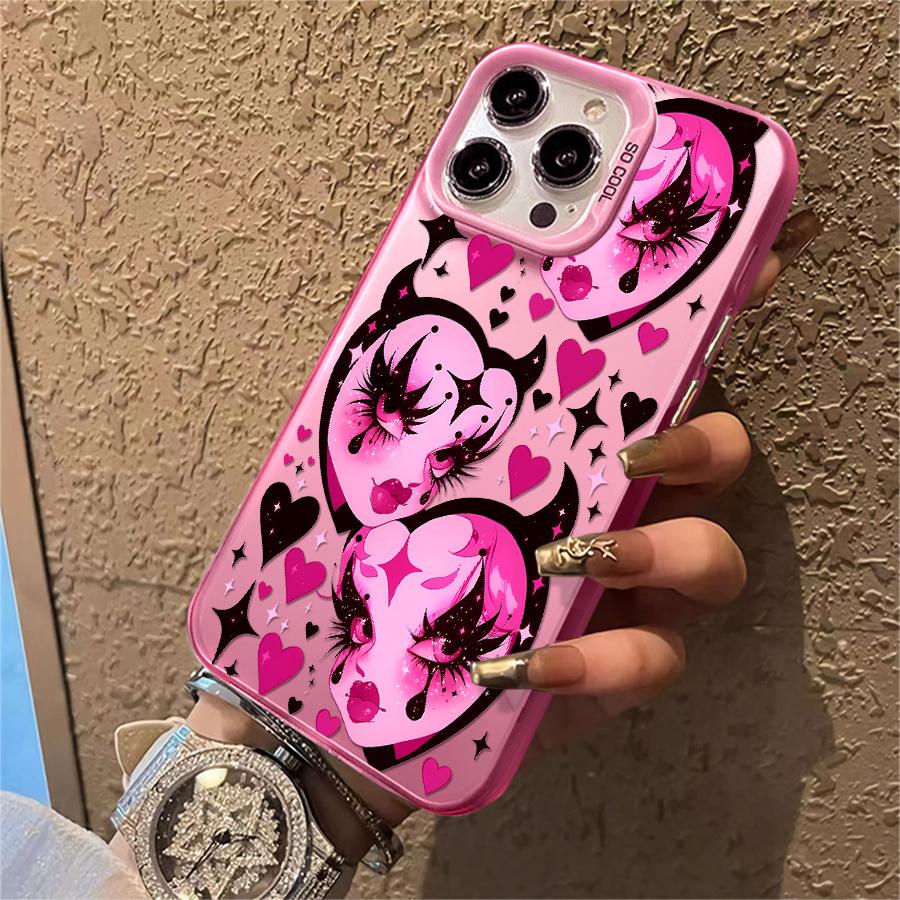 Phone case: 1pc Pink Devil Heart Pattern Phone Case Suitable for Apple iPhone11 12 13 14 15 16 17 PRO MAX X XR XSMAX 7 8Plus Shock Proof Vintage Funky Cute Fashion Can be given to a lover, Can be given to friends