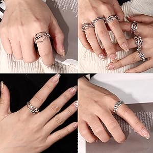 Sanfenly 925 Sterling Silver Anxiety Ring for Women Men Peace Rings for Anxiety Stress Relief Wedding Promise Ring Adjustable Thumb Rings