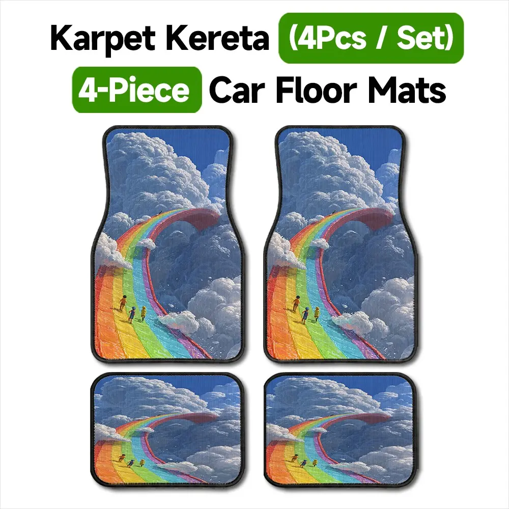 4Pcs/Set Universal Car Floor Mats, Cloud Rainbow Path with Kids Pattern, Anti-Slip & Dustproof Car Mats, Playful Fantasy Car Interior Decor, Great Gift for Family & Cute Style Enthusiasts