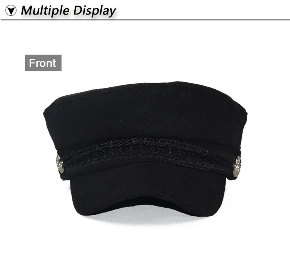 Fashion Women Men  Spring Autumn Sailor Black Ladies Beret Top Captain Cap Travel  Octagonal Hat