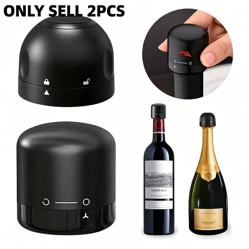 2PCS New Vacuum Wine Stoppers Reusable Champagne Bottle Stoppers Wine Sealer Cap Set Leak-Proof Preserver for Wine Plug Tools