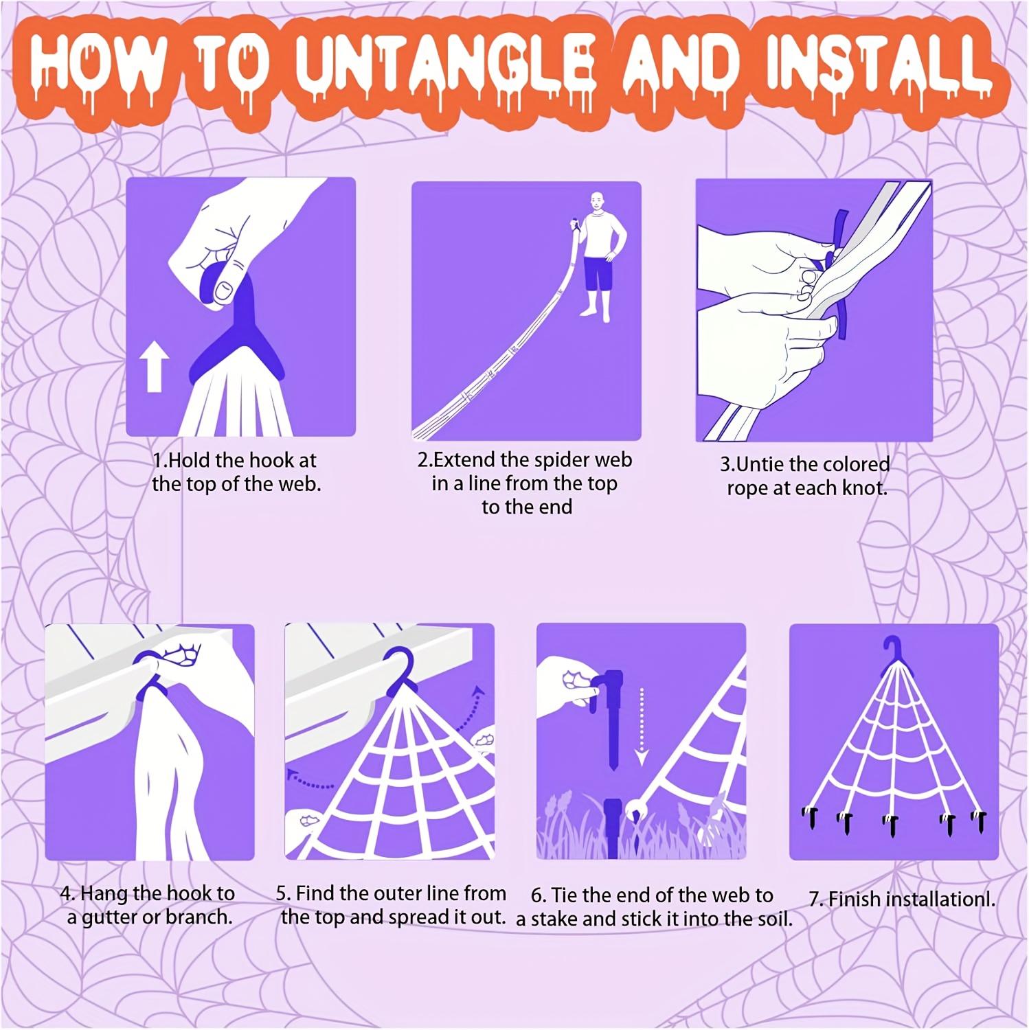 16ft Giant Spider Web LED Lights 250 Purple 8 Light Modes Outdoor Halloween Decor No Power Needed Easy Hang Spooky Show