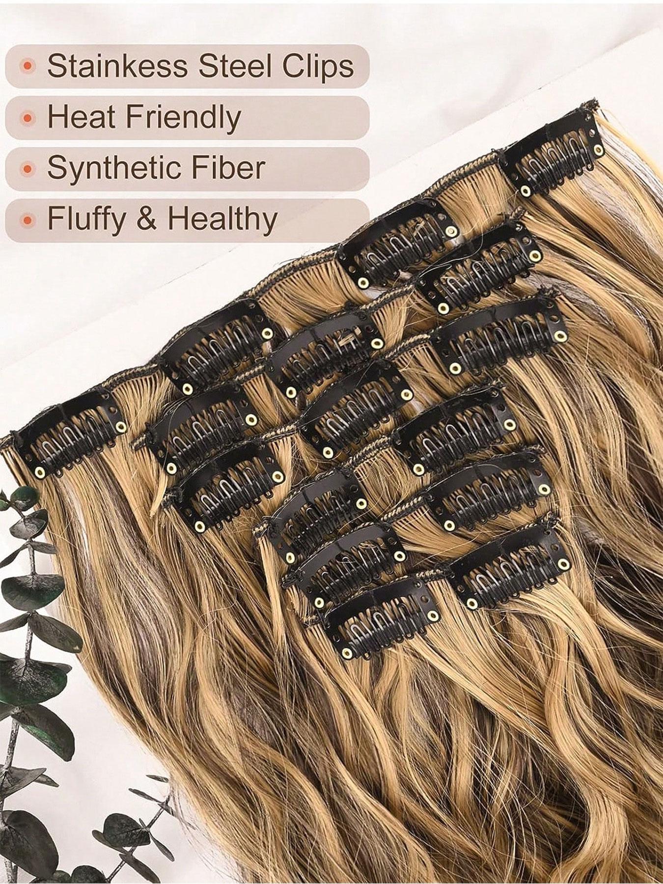 6pcs 20-Inch Wave Synthetic Hair Clips, Easy-To-Wear Clip-On Extensions, Long Mermaid Wave Style for Women, Daily Use, Wavy Synthetic Hairpiece
