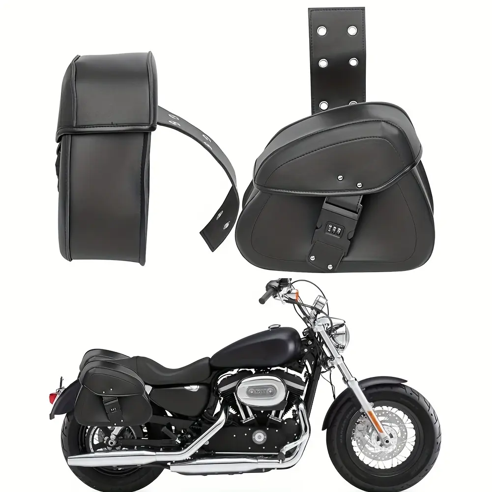 1 Pair Motorcycle Universal Black Faux Leather Saddlebags Side Luggage Saddle Bags for Honda for SUZUKI Yamaha Cafe Racer Bobber
