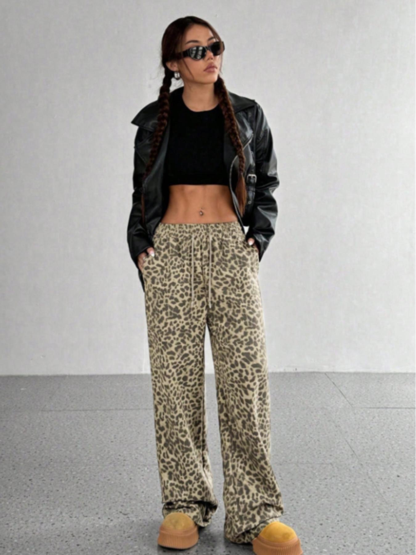 Women's High-End Slim-Fit Leopard Print Loose Straight Leg Pants, Stylish Casual Wear, Comfortable Fabric, Perfect for Daily, Boho Casual Trousers