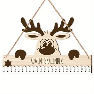 Wooden Advent Calendar, Vintage Layered Design with 24 Numbered Doors, Reusable Christmas Wreath Decor, Rustic Style Home Ornament