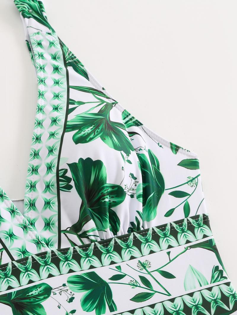 Women's V Neck Bohemian Print One-Piece Swimsuit and Matching Cover Skirt Set Summer Swimdress Swimming Vacation Beach Bathing SuitSuit Stylish Beachwear