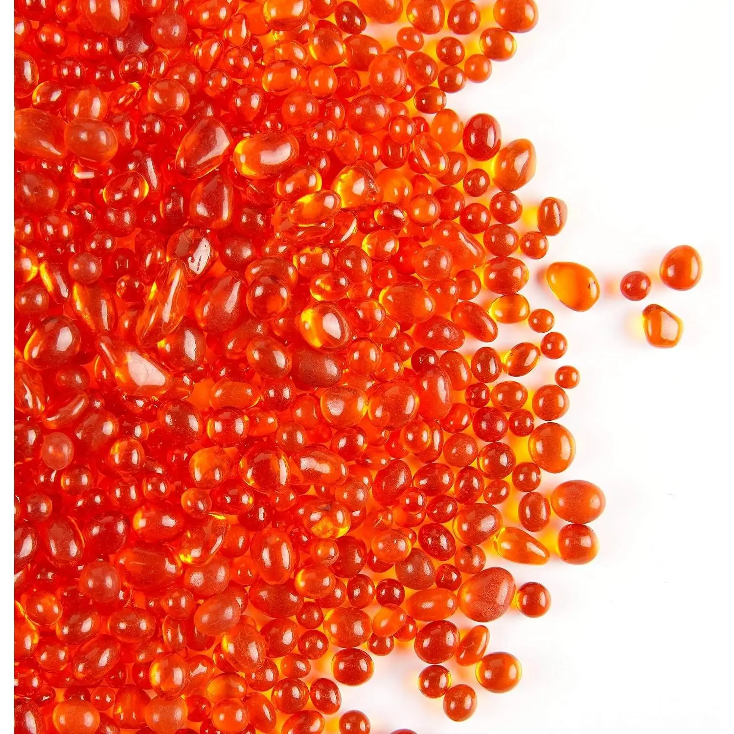 High Luster Round Fire Glass Stones, Glass Marbles Pebbles, Glass Beads Gems for Fire Pit Vase Fillers Crafts Aquarium Garden Decoration, 3-6mm, 1-Pound Jar (Orange Red)
