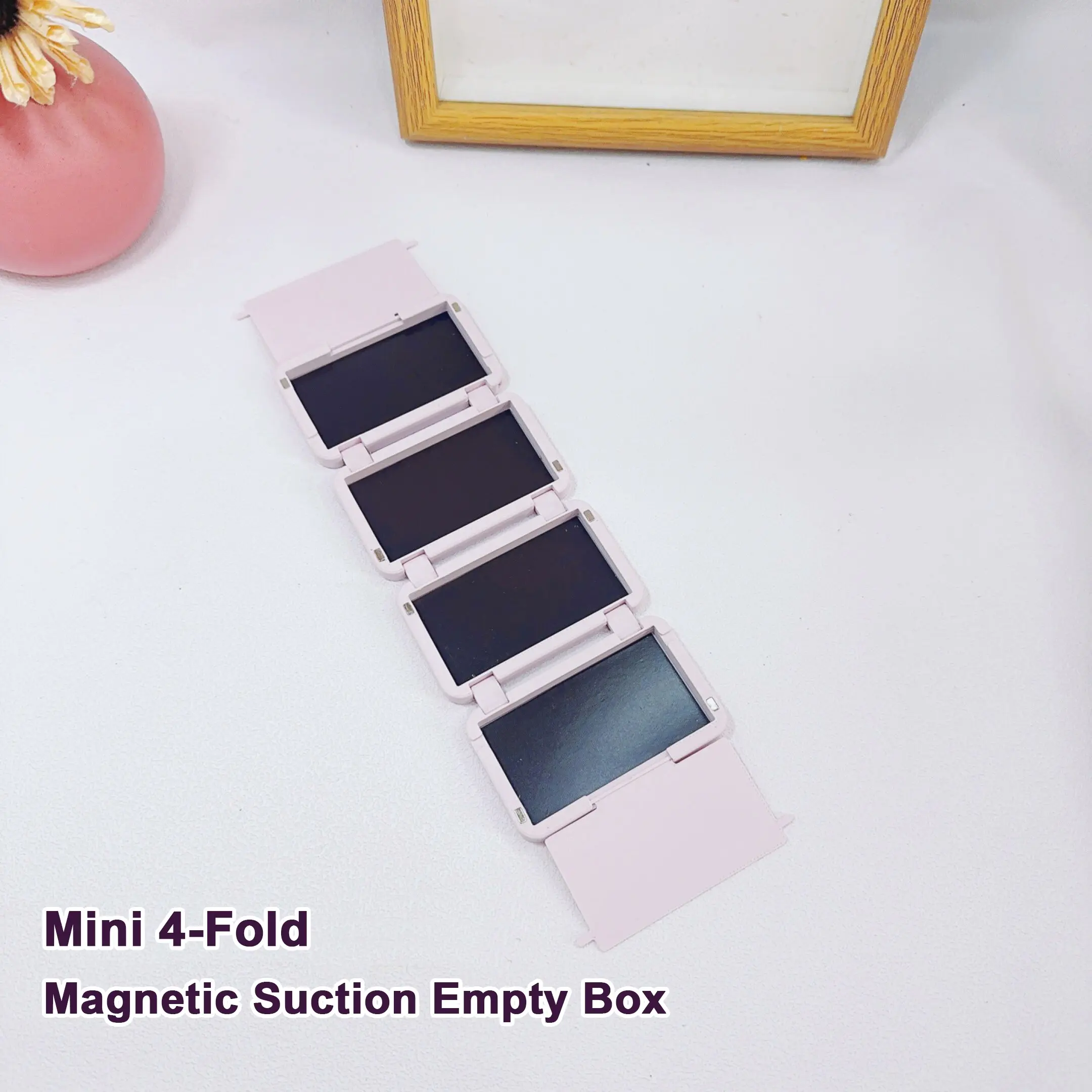 Mini Four-Fold Magnetic Eyeshadow Box, Portable Compact Makeup Organizer Storage, Travel Cosmetic Dispenser, Multi-Layer Customizable Eye Shadow Case