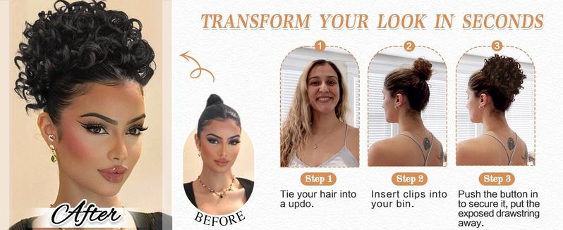 Short Curly Messy Bun Hair Ponytail Extension Elastic Drawstring Loose Hair Bun for Women with Thinning Hair High Temperature Synthetic Fiber Hair Bun Extension 80g