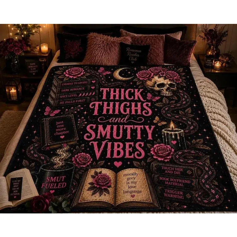 Thick Thighs and Smutty Vibes Sherpa Blanket, Book Lover Gift, Dark Romance Reading Blanket Badass Alternative Fashion Fans Bold edgy design for goth Harajuku, Gift Blanket  Decor Christmas and Halloween and Birthday