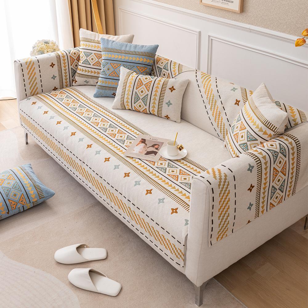 Boho Style Sofa Cover, Washable Sofa Slipcover, 1 Count Non-slip Sofa Towel/Pillowcase without Filler, Reusable Washable Sofa Protector for Home Living Room