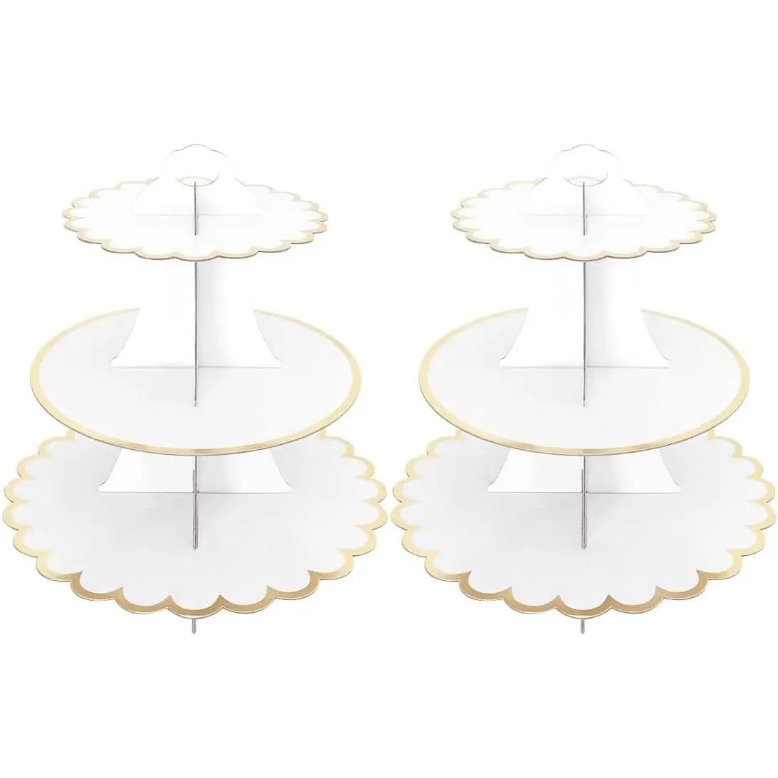 2 Pack 3 Tier Round Disposable Cardboard Cake Stand, Paper Dessert Cupcake Holder Tower for Birthday Afternoon Tea Wedding Anniversary Christening Party Fruit Desserts Display