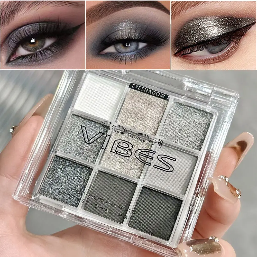 9-color Smoky Eyeshadow Palette -- Includes matte and pearlescent shades in black, white, gray, and silver. Highly pigmented eyeshadow, suitable for creating dark, metallic punk, smoky, and cool gray-black world-weary looks. Suitable for all skin types.