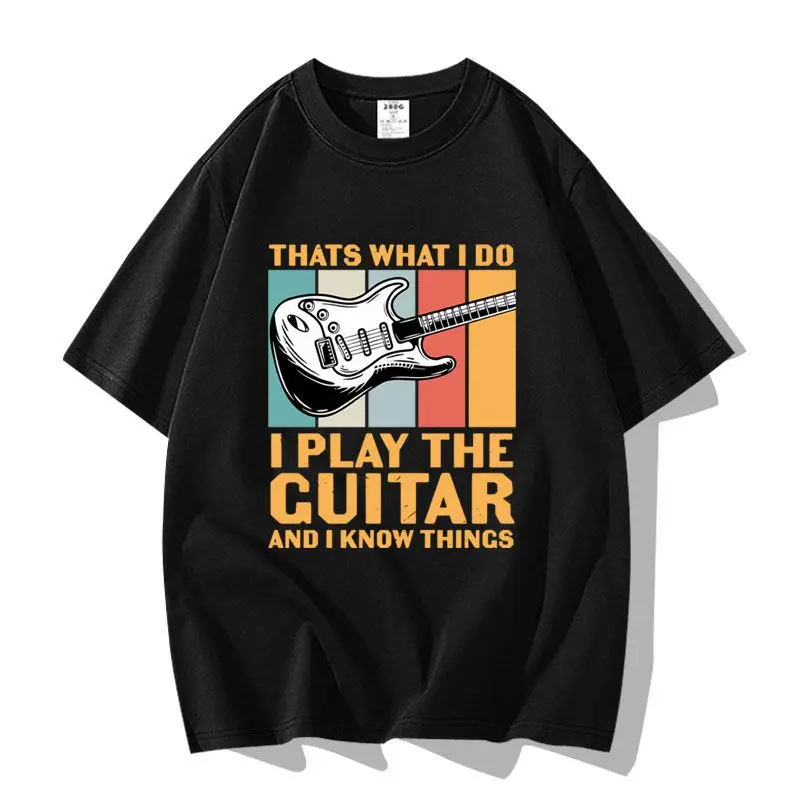 Men's Guitar Music Theme T-Shirt, Retro Graphic Crew Neck Top in Soft CVC Blend, Fitted Cut Short Sleeve Casual Menswear, Guitar Print, Machine Wash