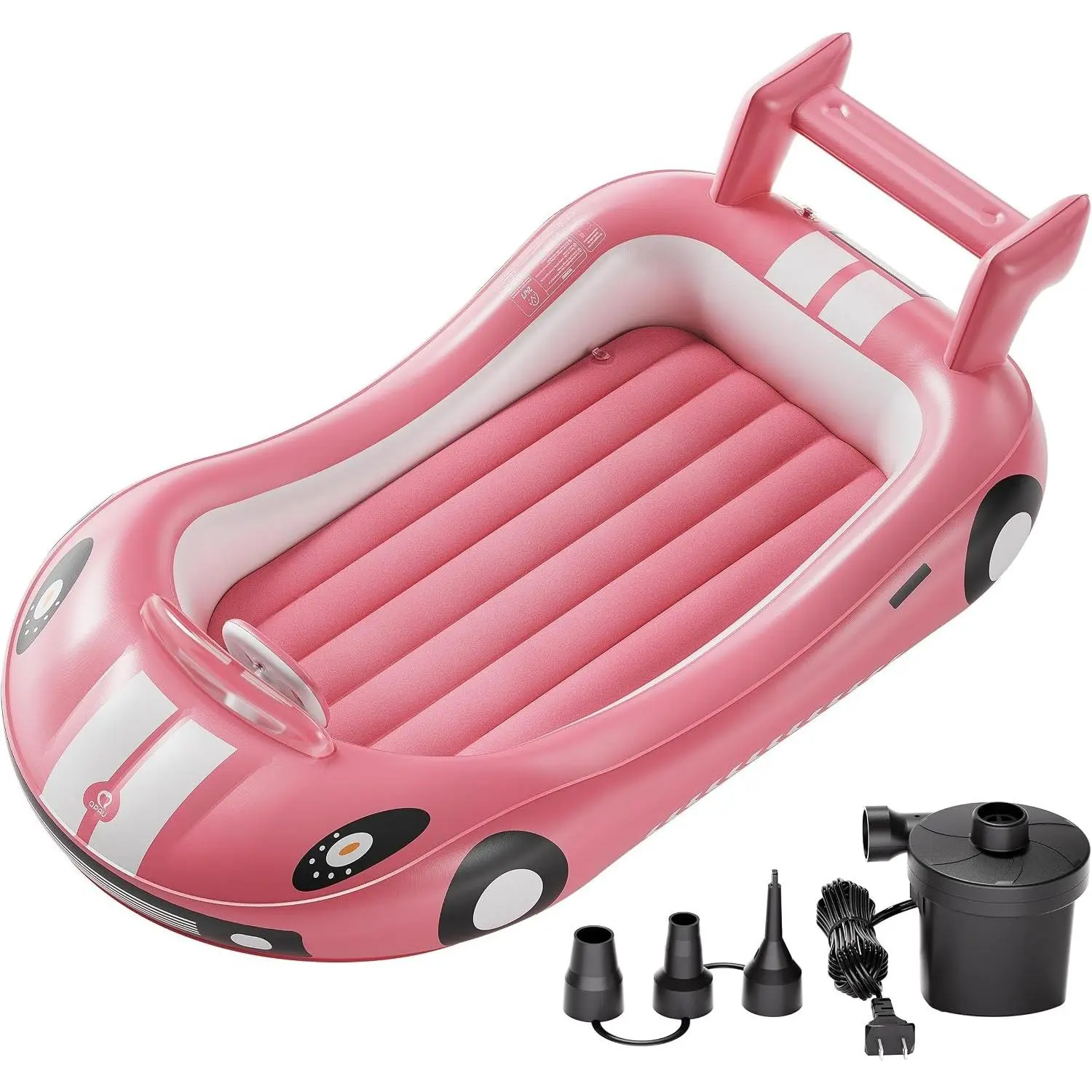 Inflatable Toddler Travel Bed with Electric Pump, Racing Car Kids Air Mattress with Sides, Portable Blow Up Bed for Camping, Travel, Hotel & Home (Pink)