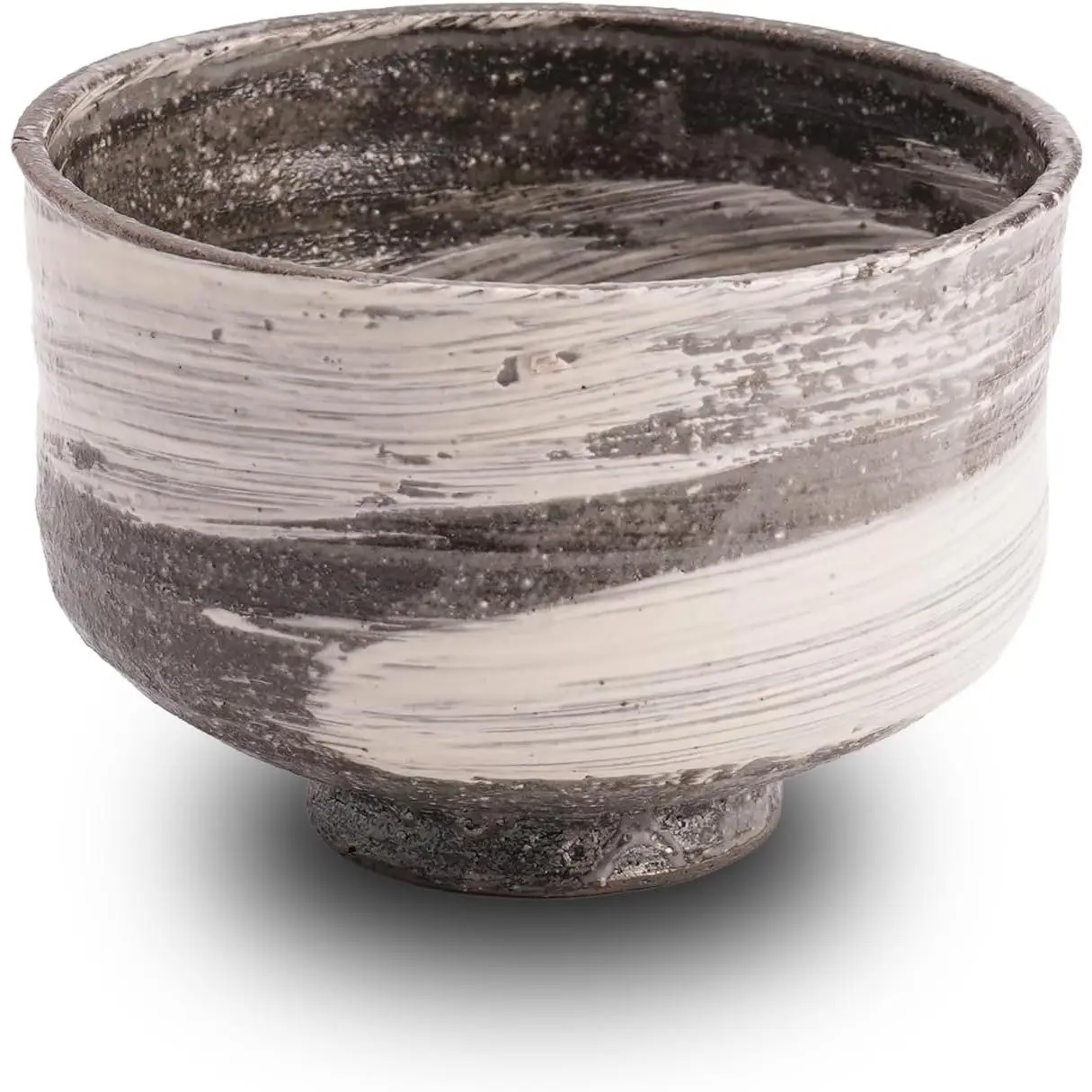 Rustic White Hakeme Chawan Matcha Bowl, Handcrafted Japanese Ceramic from Shigaraki Clay, 16.9 fl oz for Tea Ceremony & Everyday Use, Traditional, Charcoal, Pottery, Classic, Two Glaze Variations
