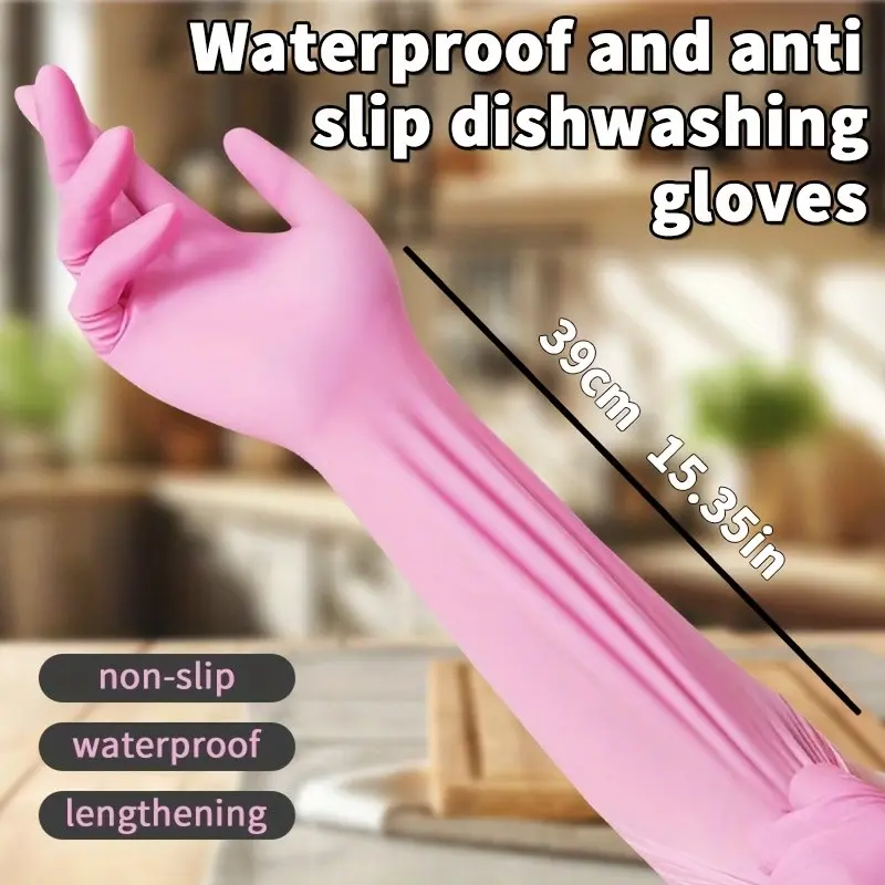 30 Pcs Nitrile Gloves, Durable 16 Inch, Latex-Free, Waterproof, Oil-Resistant, Ideal for Dishwashing, Bathroom, Pet Bathing, Car Washing