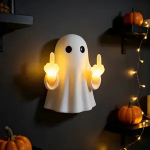Halloween Ghost Middle Finger Statue Night Light, Wall-Mounted Desktop Dual-Use, Warm Glow, Bedroom Doorway Decor, Halloween Gift