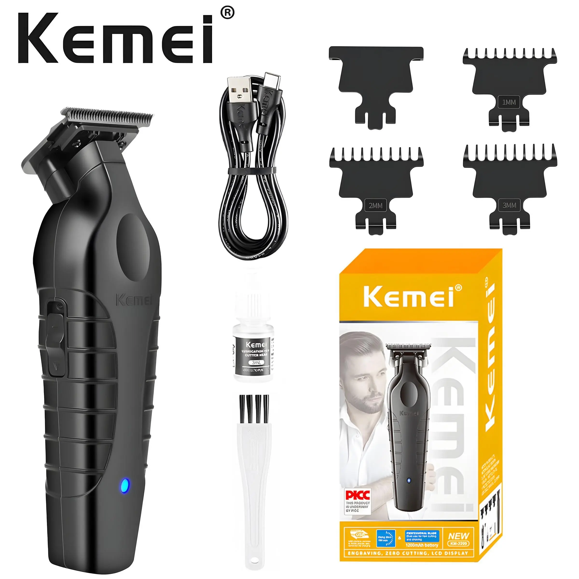 Kemei Wireless Hair Clipper Km-2299, Three-In-One Trimmer for Haircuts, Cordless Beard Trimming, Sideburns, Long Battery Life, Ideal for Barbers, Home, Travel