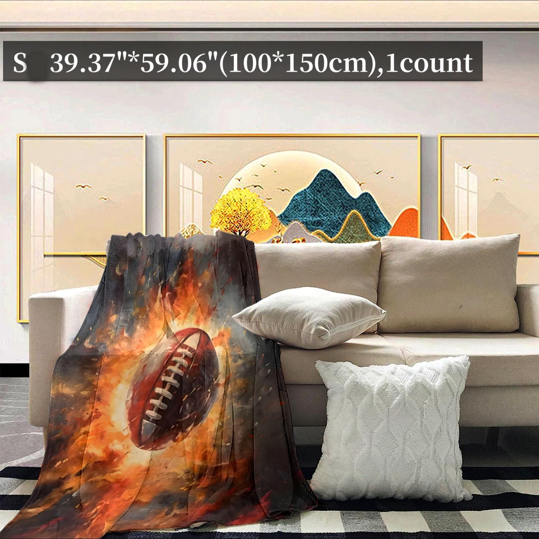Football Pattern Blanket, Soft Throw Blanket, Air-conditioned Room Blanket, Warm Nap Blanket for Home Office Travel Camping
