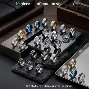 5pcs/10pcs Men's Ring Mixed Style Random Style Stainless Steel Ring, Hypoallergenic and Non Fading Fashionable Punk Wide Ring, Fashionable Daily Jewelry Gift