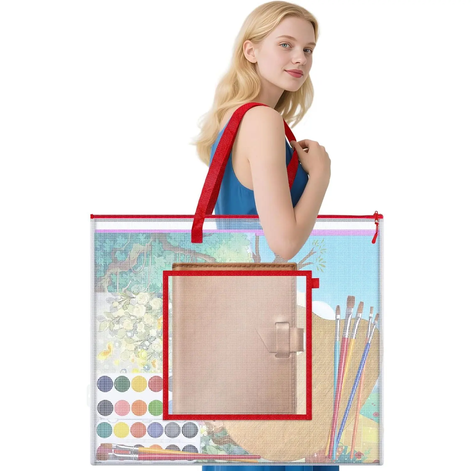 Large Poster Storage Bag, 25" x 19" Art Portfolio Bag with Pocket for Poster,  Mat, Bulletin Board, Scrapbook,  -  Art Bag for  Office Outdoor
