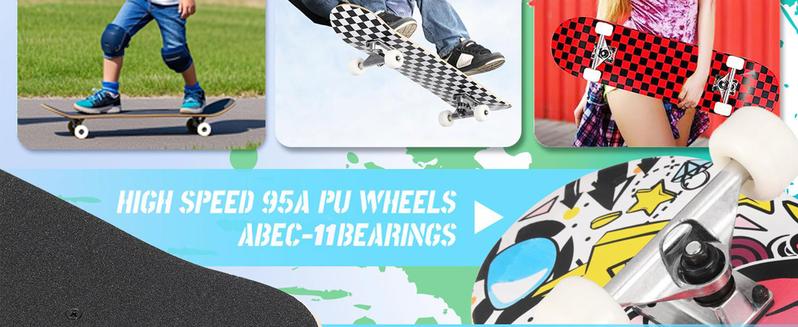 Pro Complete Skateboards for Beginners Girls Boys Kids Youths Teens Adults 31"x8" Skate Boards 7 Layers Canadian Maple Double Kick Deck Concave Longboard