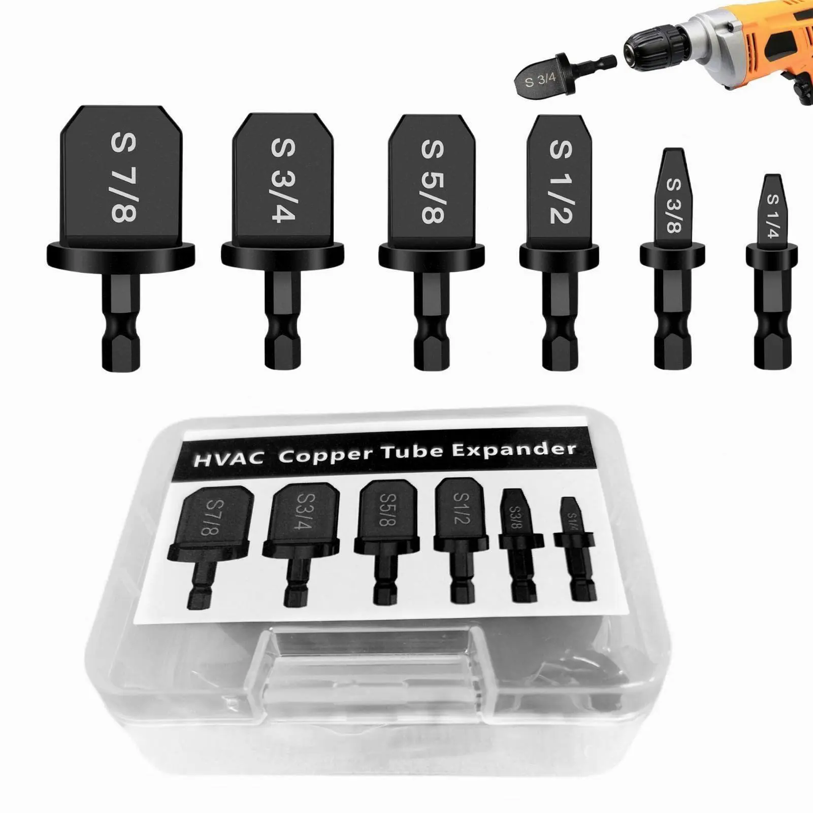 6Pcs HVAC Repair Tool Set - Ball Bearing Steel Copper Tube Expander Swaging Kit with 6 Different Sizes Drill Bits (1/4",3/8",1/2",5/8",3/4",7/8") for Air Conditioner Soft Copper Tubing, High & Uniform Hardness, High Elastic Limit
