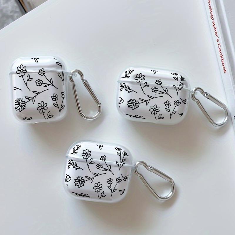 Springtime Flowers Pattern Protective Case for AirPods 4/3/2/1/Pro/Pro2 Soft TPU Earphone Cover, Transparent with Keychain