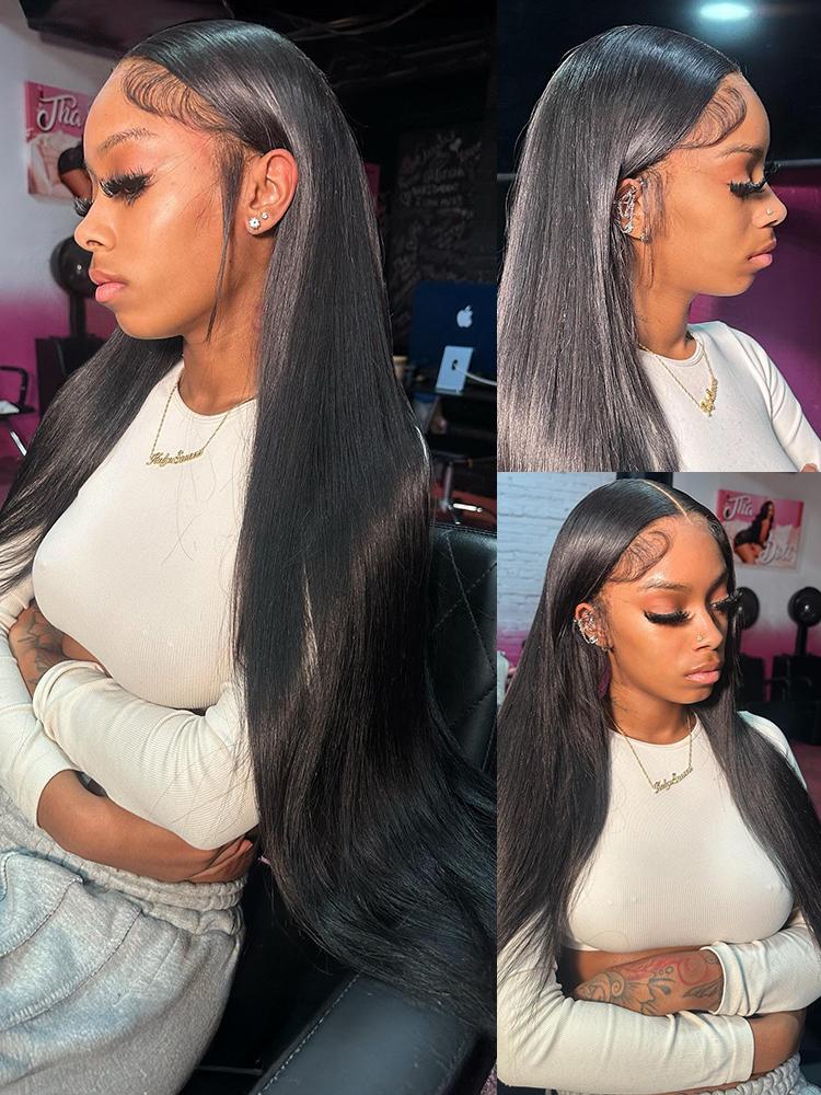 Wear and Go Human Hair True to length Brazilian 5x5 Glueless Wig 42 Inch 13x4 13x6 HD Transparent Bone Straight Lace Frontal Wig