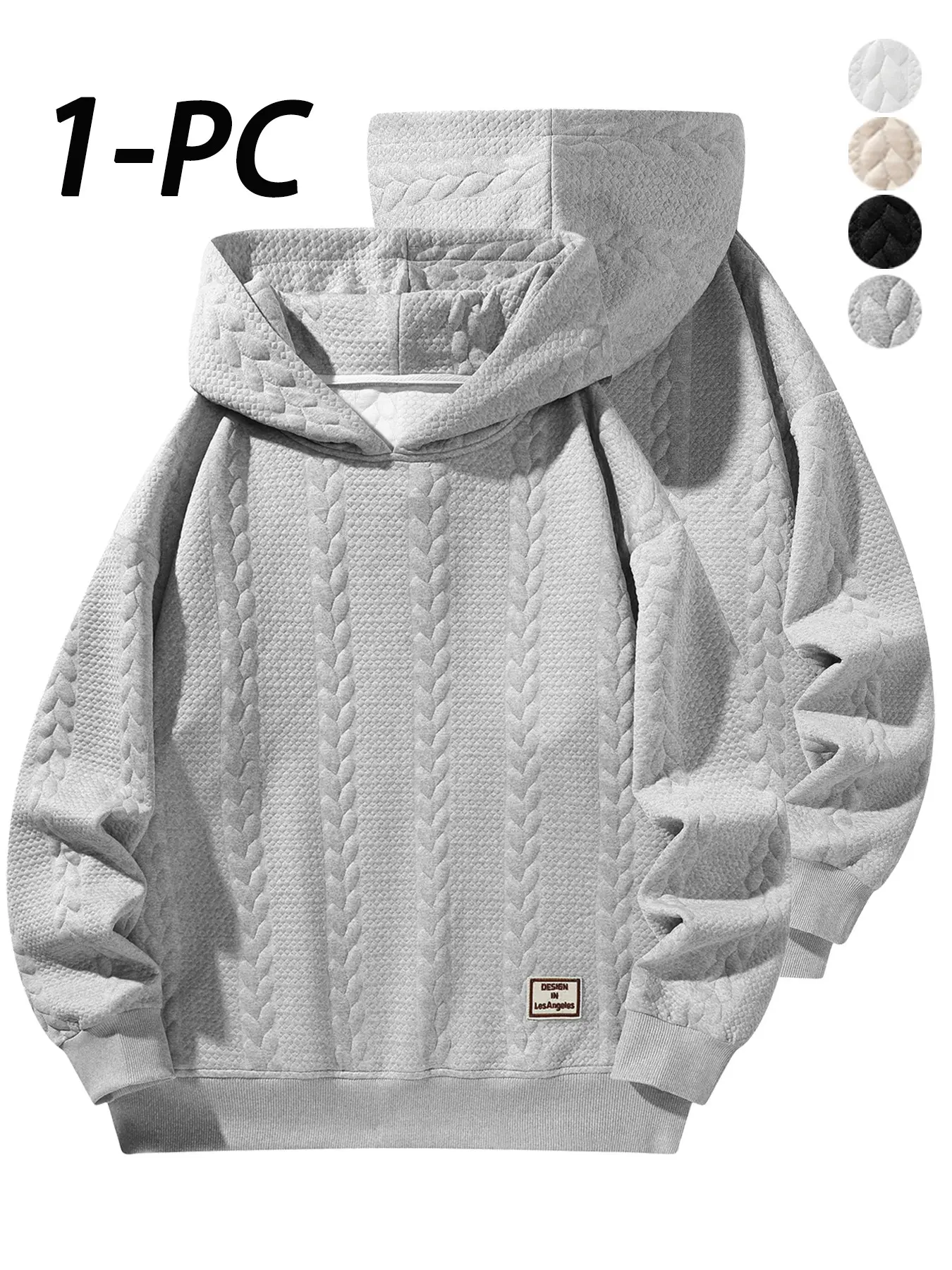 Men's Knit Texture Hooded Sweatshirt, Loose Casual Pullover Hoodie, American Street Style Long Sleeve Fitted Top for All Seasons, Casual Cozy Sweatshirt