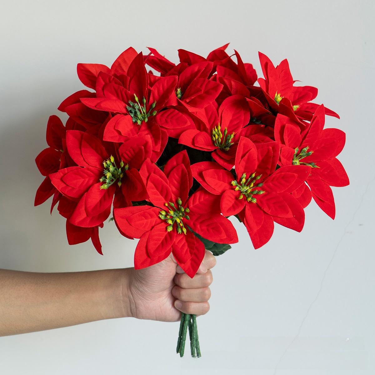 Christmas artificial poinsettia bouquet for home, outdoor, tabletop, garden decoration, Christmas decoration