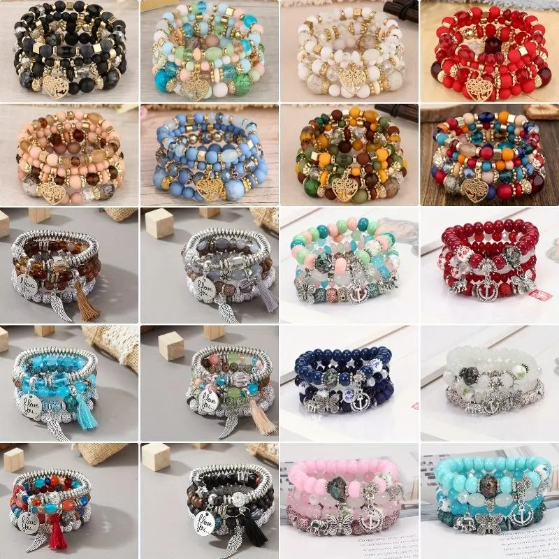 24-Piece Beaded Bracelet Set for Women, Bohemian Multicolor Stacking Charm Bracelets with Butterfly, Elephant, Tassel & Heart Pendants, Stretch Bands for a Layered Look and Casual Wear, Stacking Bracelet, Bohemian Charm